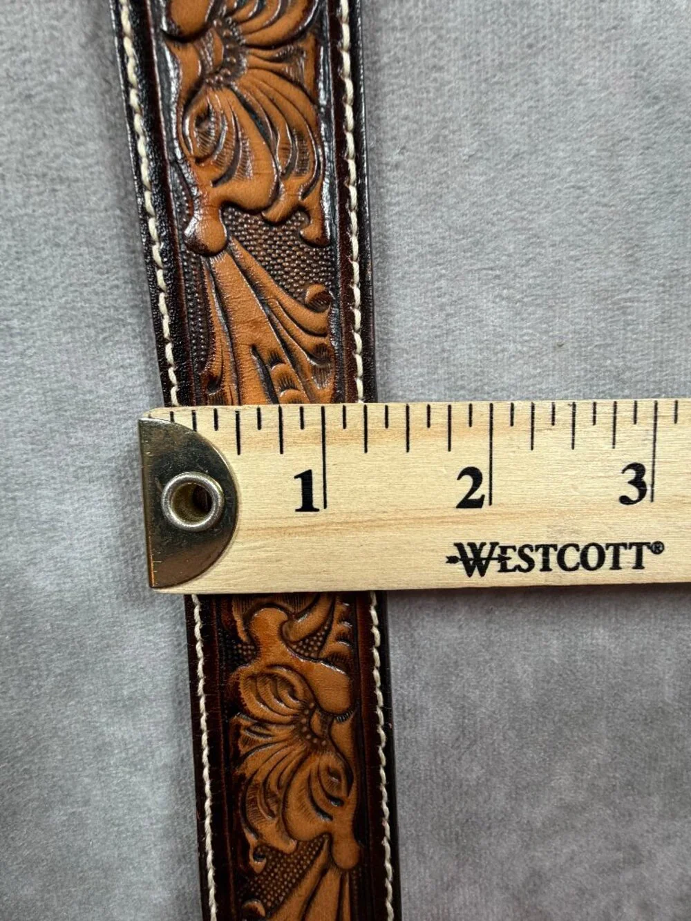 Tony Lama Mens Size 38 Leather Belt Brown Floral Tooled Western Made in USA